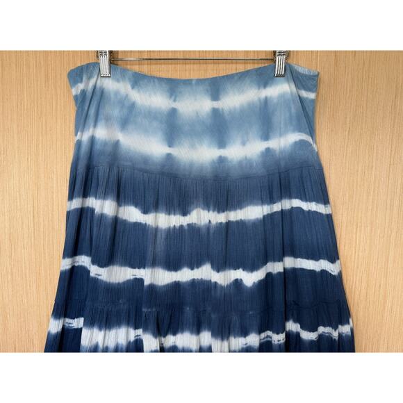 Chaps Tie Dye Gauzy Tiered Maxi Skirt Womens Size Large Blue Boho Festival - Picture 2 of 10
